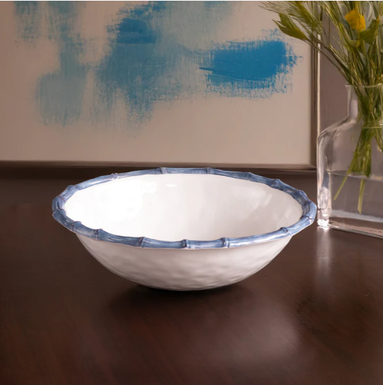 Beatriz Ball VIDA Bamboo Large Salad Bowl - Blue and White Melamine