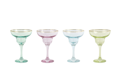 RAINBOW ASSORTED MARGARITA GLASSES - SET OF 4